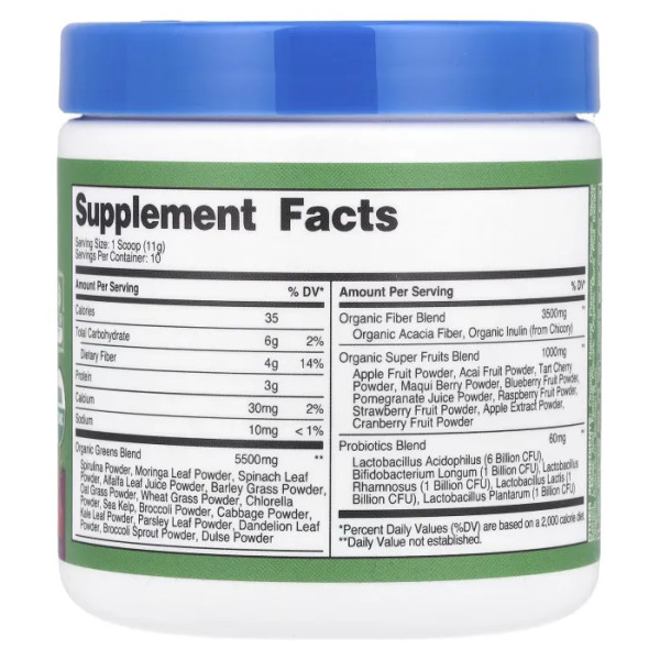 Суперзелень, Organic Super Greens, Nutricost, органічна, ягідне асорті, 111 г