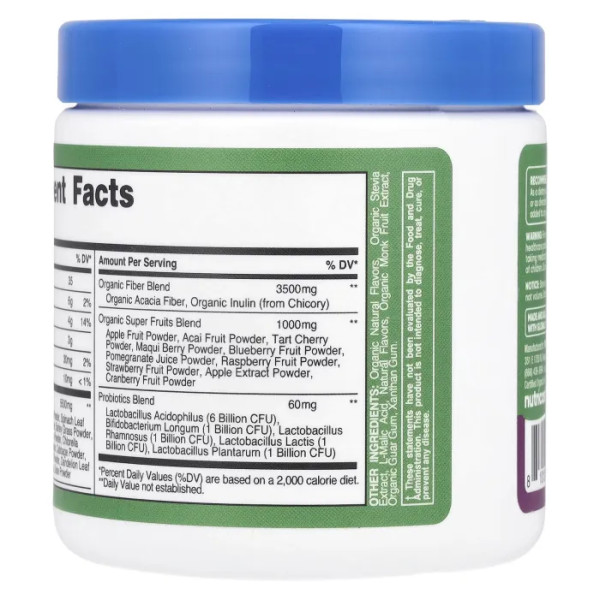 Суперзелень, Organic Super Greens, Nutricost, органічна, ягідне асорті, 111 г