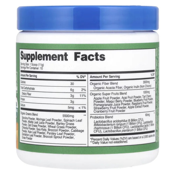 Суперзелень, Organic Super Greens, Nutricost, органічна, апельсин зі сходом сонця, 114 г