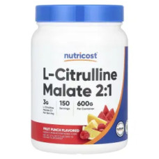 L-цитруллин малат, L-Citrulline Malate 2:1 Nutricost, вкус фруктовый пунш, 600 г
