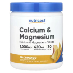Кальций и магний, Nutricost Calcium & Magnesium, вкус персик и манго 300 г