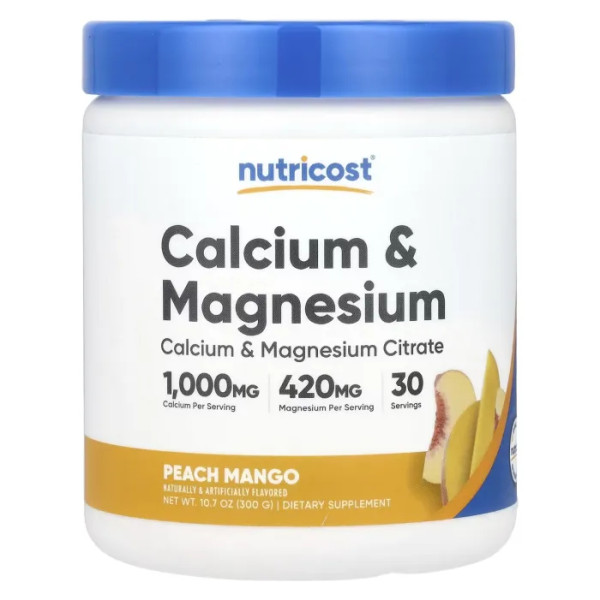Кальцій та магній, Calcium & Magnesium, Nutricost, персик та манго, 300 г