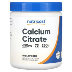 Цитрат кальцію, без смакових добавок, Nutricost Calcium Citrate, 250 г