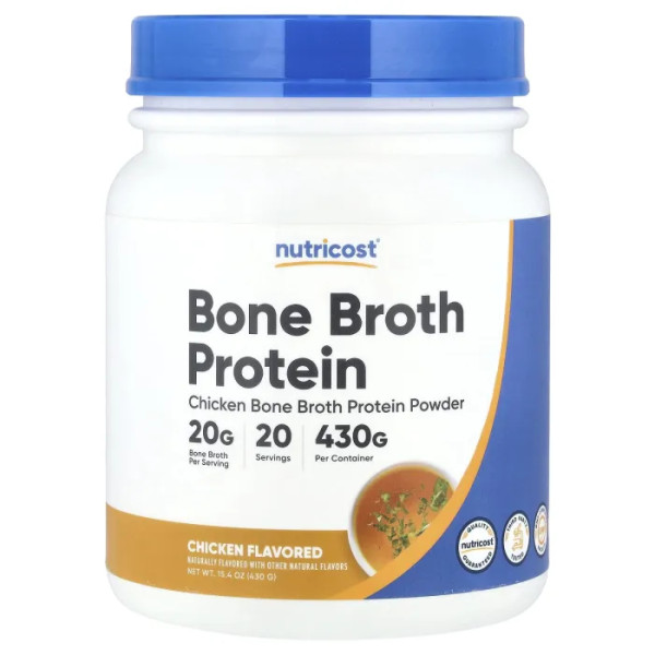 Протеїновий порошок, Bone Broth Protein Powder, Nutricost, курка, 430 г