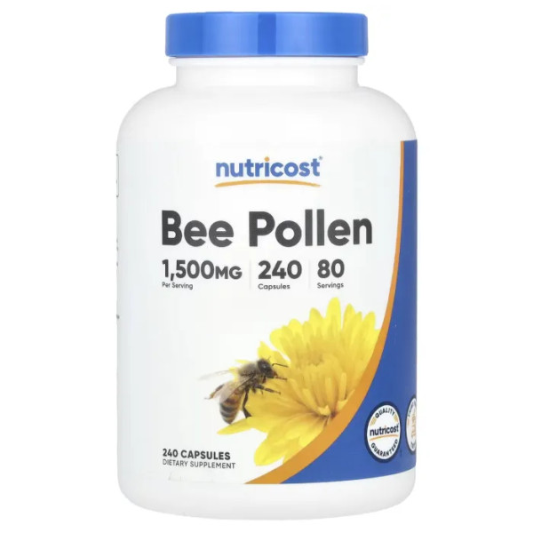 Бджолиний пилок, Bee Pollen, Nutricost, 1500 мг, 240 капсул (500 мг у капсулі)