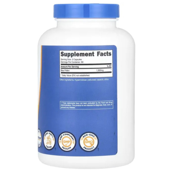 Бджолиний пилок, Bee Pollen, Nutricost, 1500 мг, 240 капсул (500 мг у капсулі)