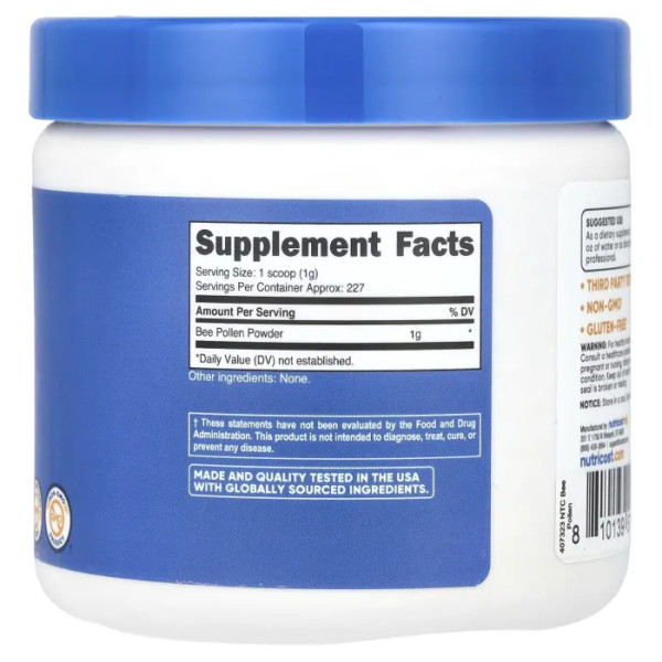 Бджолиний пилок, Bee Pollen Powder, Nutricost, без добавок, 227 г
