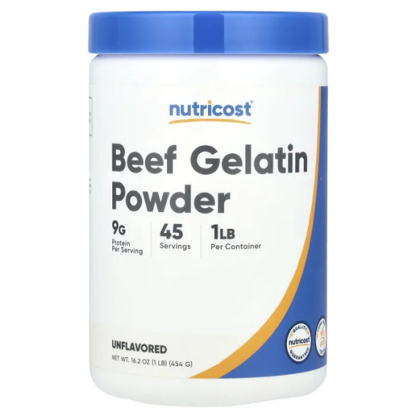 Яловичий желатин, Beef Gelatin Powder, Nutricost, порошок, без добавок, 454 г