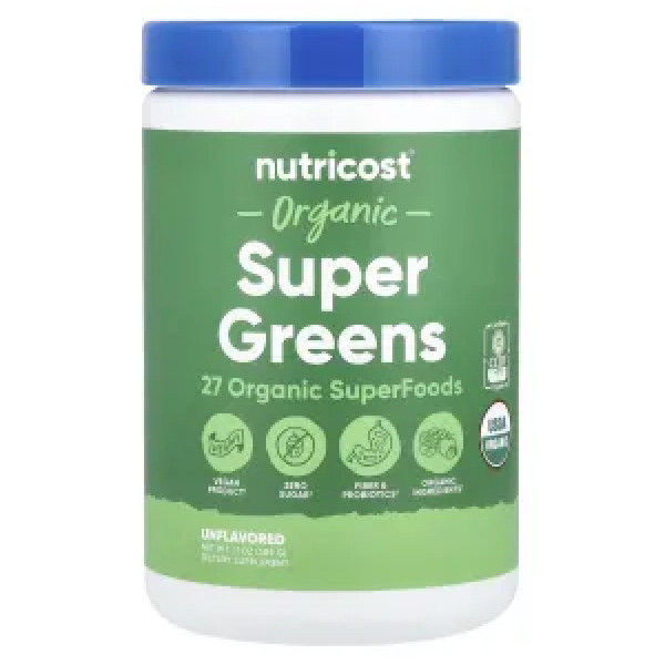 Суперзелень, Organic Super Greens, Nutricost, органічна, без добавок, 309 г