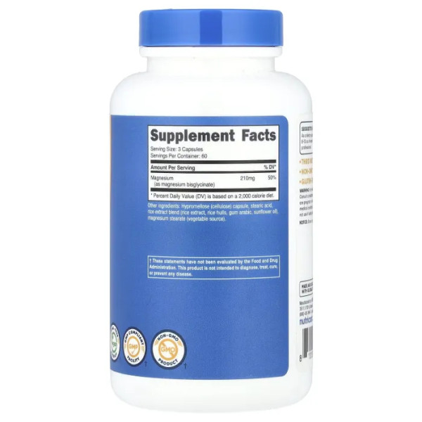 Магнію гліцинат, Magnesium Glycinate, Nutricost, 180 капсул (70 мг на капсулу)