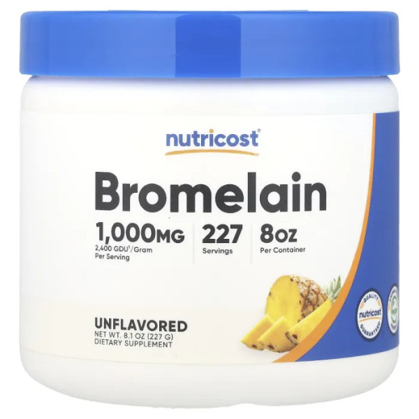 Бромелайн, Bromelain, Nutricost, без добавок, 227 г