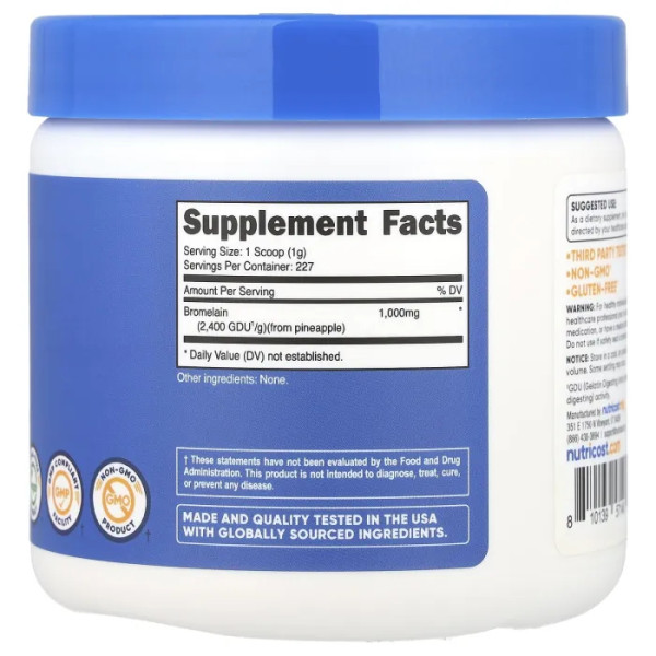 Бромелайн, Bromelain, Nutricost, без добавок, 227 г