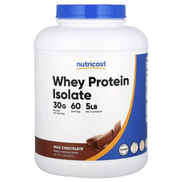 Сироватковий протеїн, ізолят, Whey Protein Isolate, Nutricost, порошок, молочний шоколад, 2.268 кг