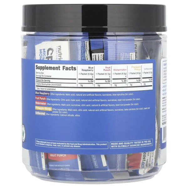 Креатин моногідрат, Creatine Monohydrate, Performance, Nutricost, асорті, 20 пакетиків по 5,2-6,7 г