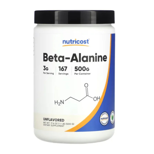 Бета-аланін, Beta-Alanine, Nutricost, без добавок, 3 г, 500 г