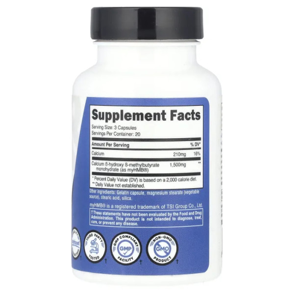 Гідроксиметилбутират ГМБ, myHMB, Nutricost, Performance, 1500 мг, 60 капсул (500 мг на 1 капсулу)