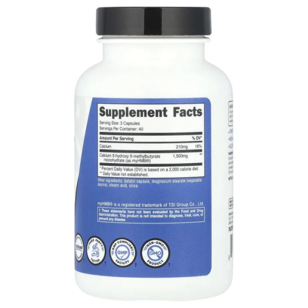 Гідроксиметилбутират ГМБ, myHMB, Nutricost, Performance, 1500 мг, 120 капсул (500 мг на 1 капсулу)