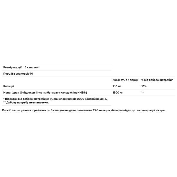 Гідроксиметилбутират ГМБ, myHMB, Nutricost, Performance, 1500 мг, 120 капсул (500 мг на 1 капсулу)