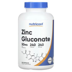 Глюконат цинку 50 мг, Zinc Gluconate Nutricost, 240 капсул