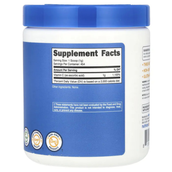 Вітамін С, аскорбінова кислота, Vitamin C, Nutricost, без смаку, 454 г