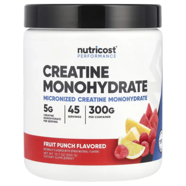Креатин моногідрат, Creatine Monohydrate, Performance, Nutricost, фруктовий пунш, 300 г