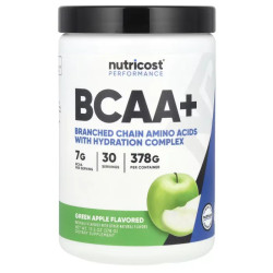 BCAA+, смак зелене яблуко, Nutricost Performance Amino Acids BCAA+, 378 г