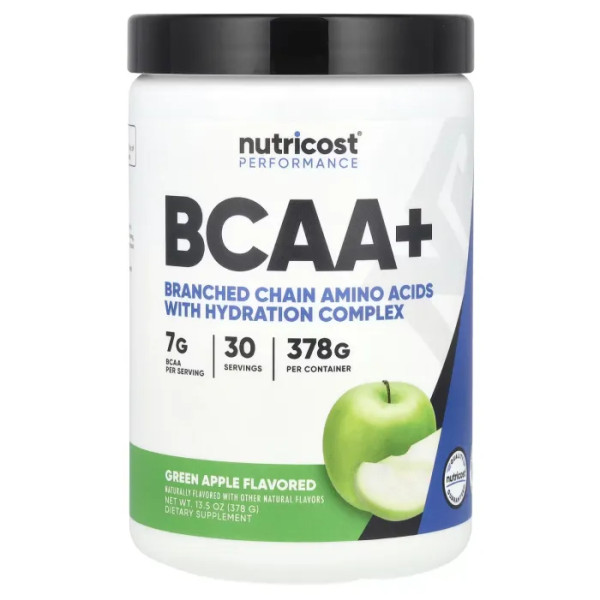 Амінокислоти BCAA+, Amino Acids BCAA+, Nutricost, Performance, зелене яблуко, 378 г