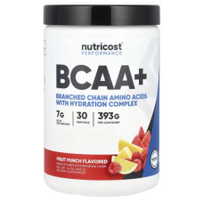 BCAA+, вкус фруктовый пунш, Nutricost Performance Amino Acids BCAA+, 393 г