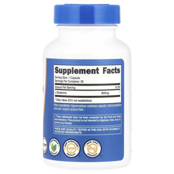 L-глютамін, L-Glutamine, Nutricost, 800 мг, 30 капсул