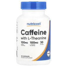 Кофеин с L теанином, Nutricost Caffeine With L-Theanine, 30 капсул
