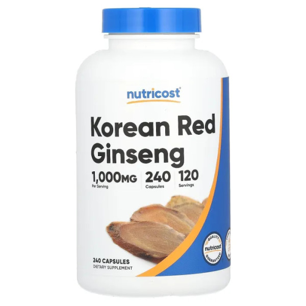 Корейський женьшень, Korean Red Ginseng, Nutricost, 1000 мг, 240 капсул (500 мг на капсулу)