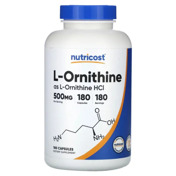 L-орнітин, L-Ornithine, Nutricost, 500 мг, 180 капсул