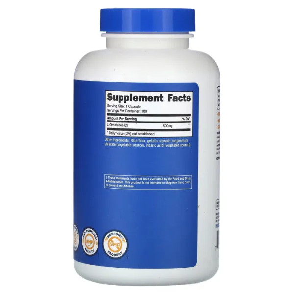 L-орнітин, L-Ornithine, Nutricost, 500 мг, 180 капсул