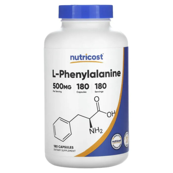 Фенілаланін, L-Phenylalanine, Nutricost, 500 мг, 180 капсул.