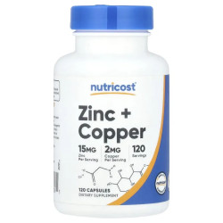 Цинк та мідь, Nutricost Zinc Copper, 120 капсул