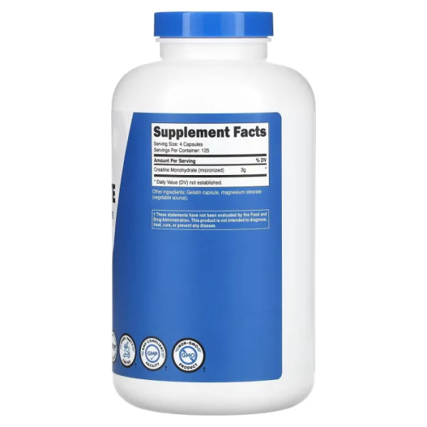 Креатин моногідрат, Creatine Monohydrate, Performance, Nutricost, 3 г, 500 капсул (0,75 г на капсулу)