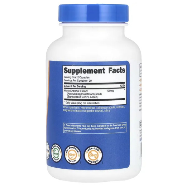Кінський каштан, Horse Chestnut, Nutricost, 700 мг, 180 капсул (350 мг на капсулу)