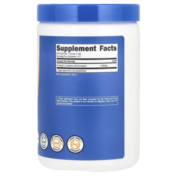 NAC (N-ацетил L-цистеїн), NAC (N-Acetyl L-Cysteine), Nutricost, без добавок, 500 г
