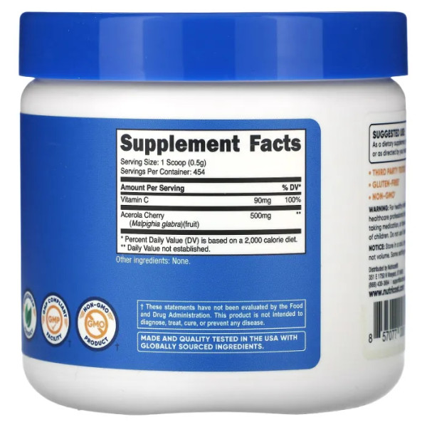 Вітамін С, Natural Vitamin C, Nutricost, без смаку, 227 г