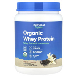 Сироватковий протеїн, Organic Whey Protein Nutricost, органічний, смак французька ваніль, 454 г