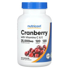 Журавлина 25000 мг з вітамінами C та E, Nutricost Cranberry, 120 капсул