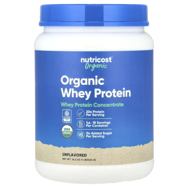 Сироватковий протеїн, Organic Whey Protein, Nutricost, органічний, без смаку, 454 г