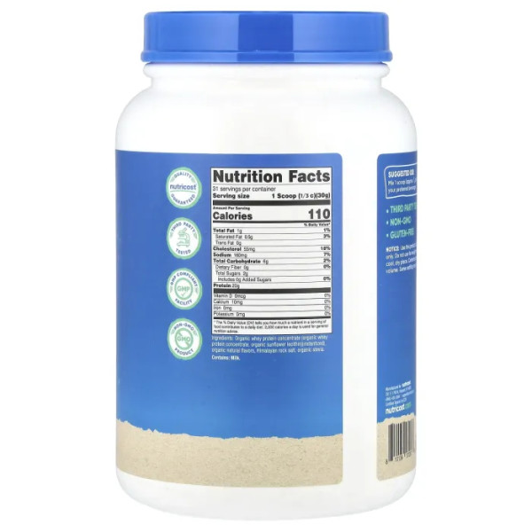 Сироватковий протеїн, Organic Whey Protein, Nutricost, органічний, французька ваніль, 907 г