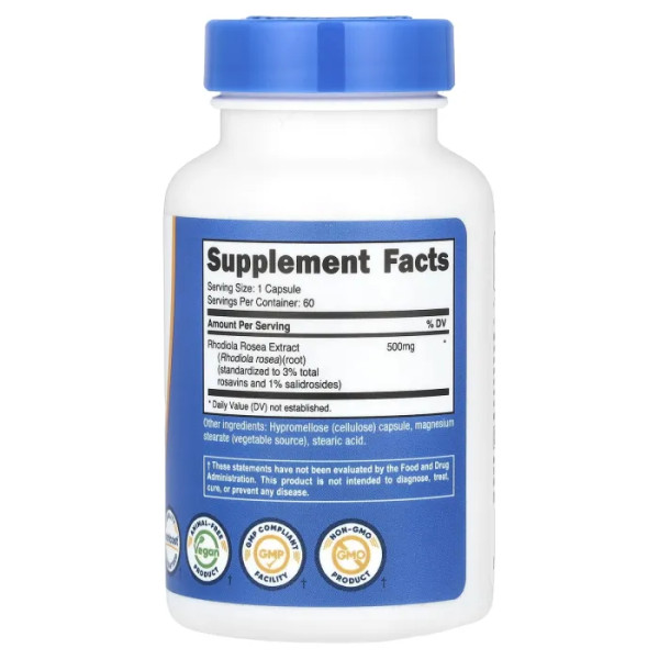 Родіола рожева, Rhodiola Rosea, Nutricost, 500 мг, 60 капсул