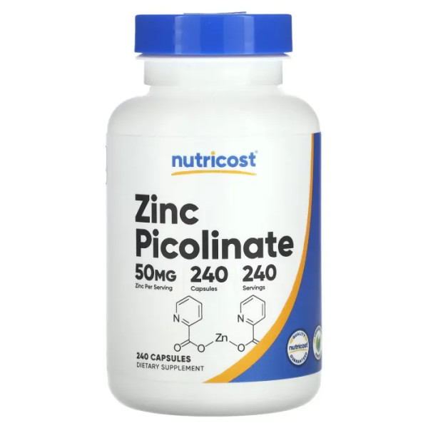 Піколінат цинку, Zinc Picolinate, Nutricost, 50 мг, 240 капсул
