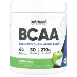 Аминокислоты BCAA, Amino Acids BCAA Nutricost Performance, вкус зеленое яблоко, 270 г