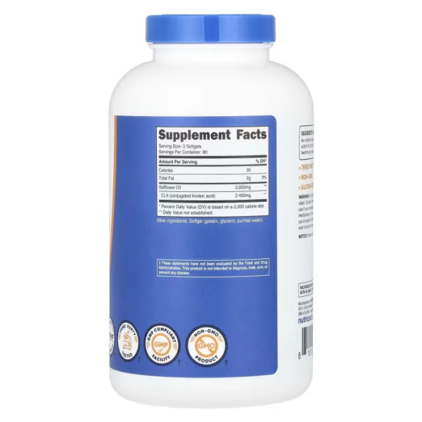 Кон'югована лінолева кислота, КЛК, CLA (Conjugated Linoleic Acid), Nutricost, 2400 мг, 240 капсул (800 мг у 1 капсулі)