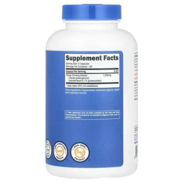 Женьшень, Panax Ginseng, Nutricost, 1000 мг, 240 капсул (500 мг у капсулі)