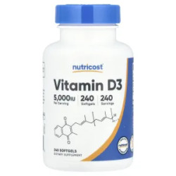 Витамин D3 125 мкг, Vitamin D3 Nutricost, 240 капсул, 5000 МЕ