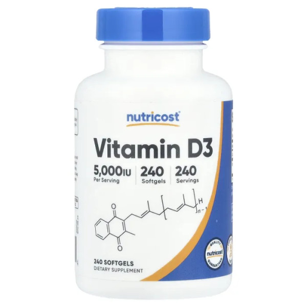 Вітамін D3, Vitamin D3, Nutricost, 125 мкг (5000 МО), 240 капсул